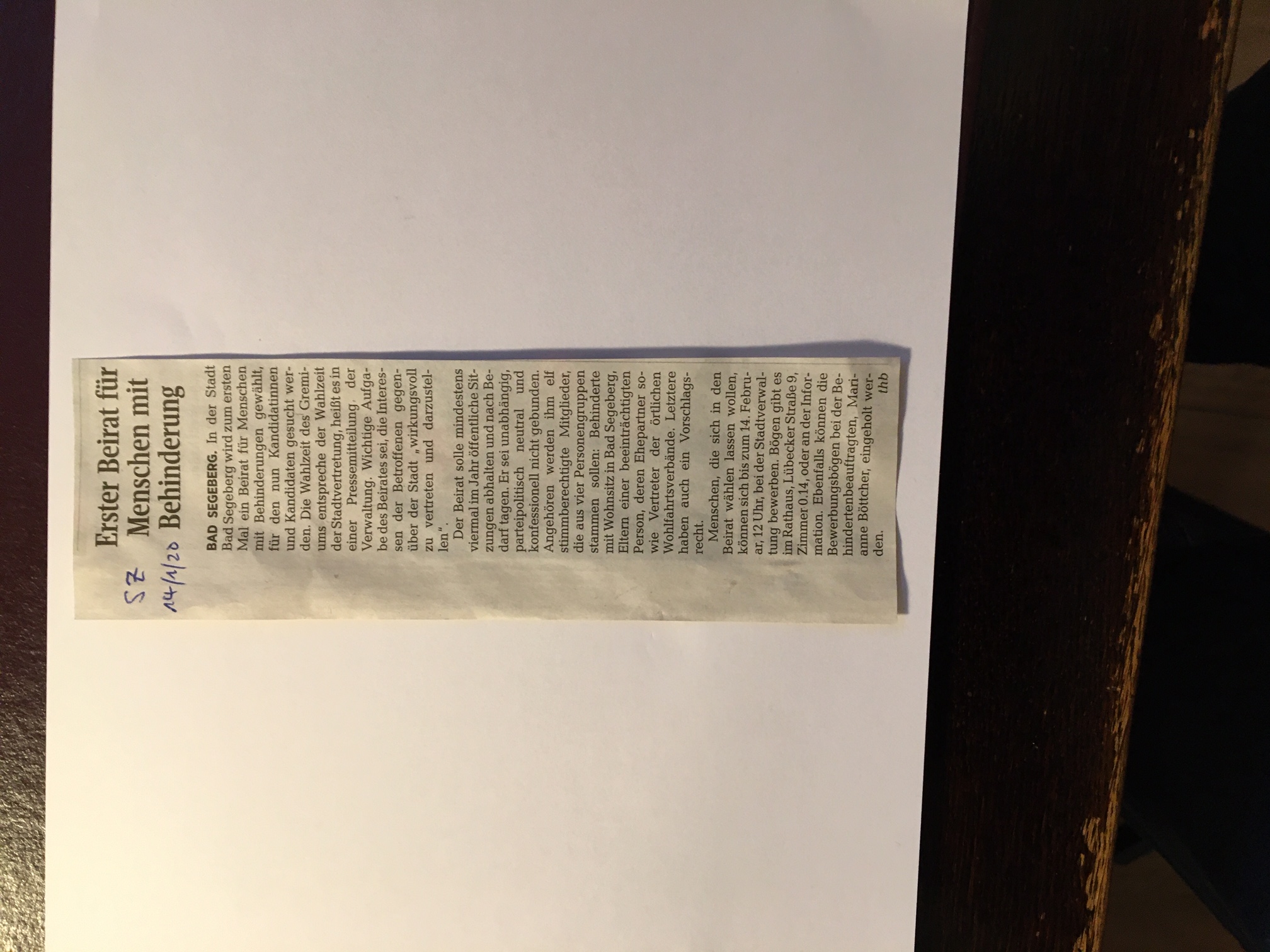 Wir entscheiden mit Segeberger Zeitung 14 01 20 Ausschreibung Kandidaten Behindertenbeirat